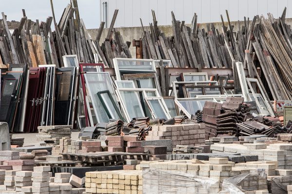 A site full of reclaimed construction materials
