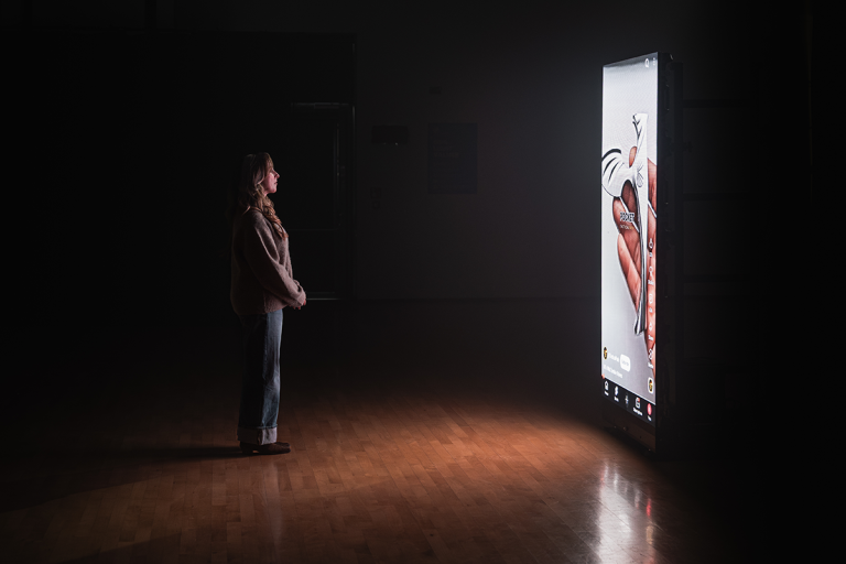 Natalie Cassidy watching the evidence compiled from NEU's 'Robbed: Big Tech Little Victims' Algorithm Experiment'