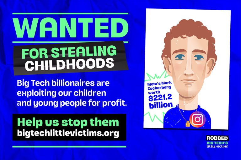 NEU's 'Robbed: Big Tech’s Little Victims' "Wanted" poster