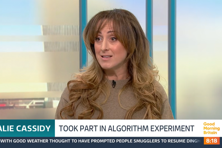 Natalie Cassidy talking on Good Morning Britain about NEU's 'Robbed: Big Tech Little Victims' Algorithm Experiment